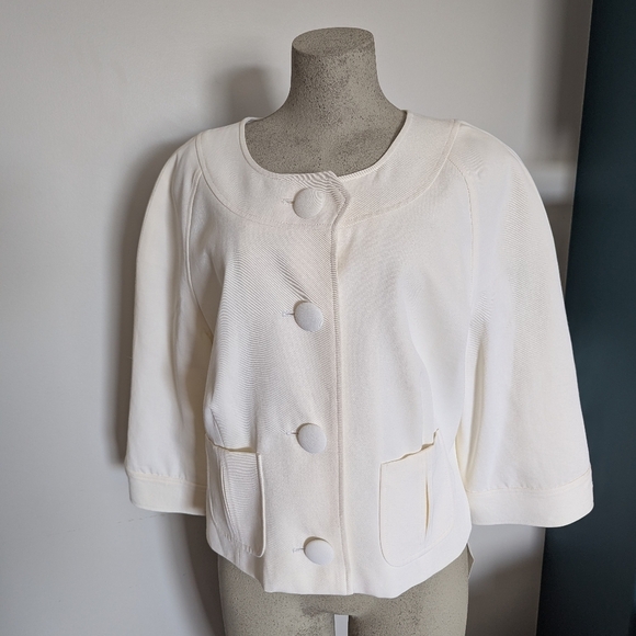 Anne Klein Chic Colllarless Ivory Button-Up Jacket With Bracelet Sleeves Size 16 - Picture 4 of 17